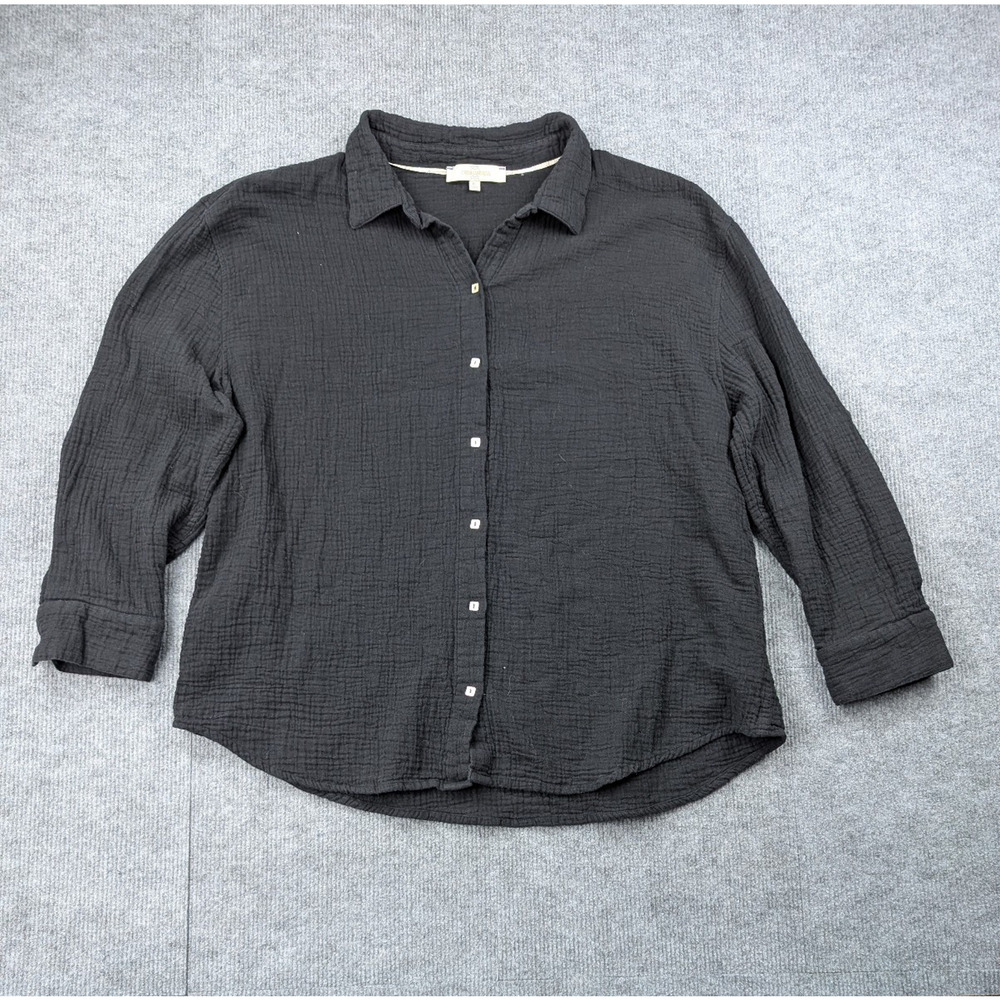 Casa Cabana Button Up Shirt Womens XL Cotton Gauze Coastal Resort Natural Black